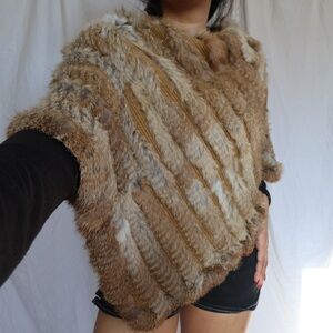 Danier Tan and Cream Fur Poncho